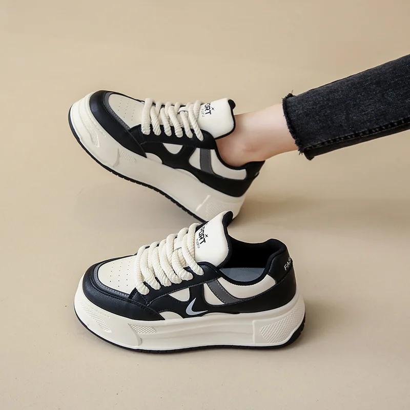 Fashion Women's Board Shoes Thick Soled Height Increasing Waterproof Sneaker Casual Versatile Vintage Lace-Up Running Sports 2025