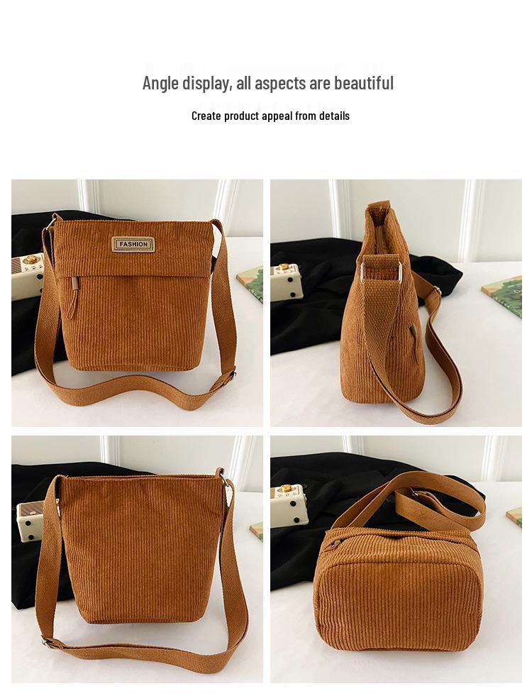 2025 New Trendy Women's Solid Color Corduroy Shoulder/Crossbody Bag - Small Square Design