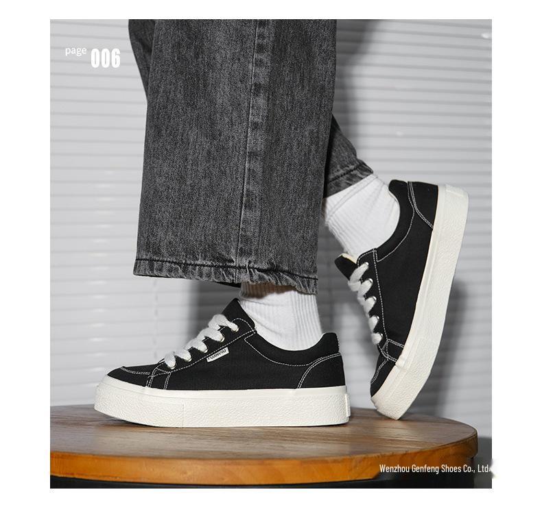 Men's 2025 Spring Black Canvas Thick-Soled Sneakers - Casual & Versatile for Students and Couples