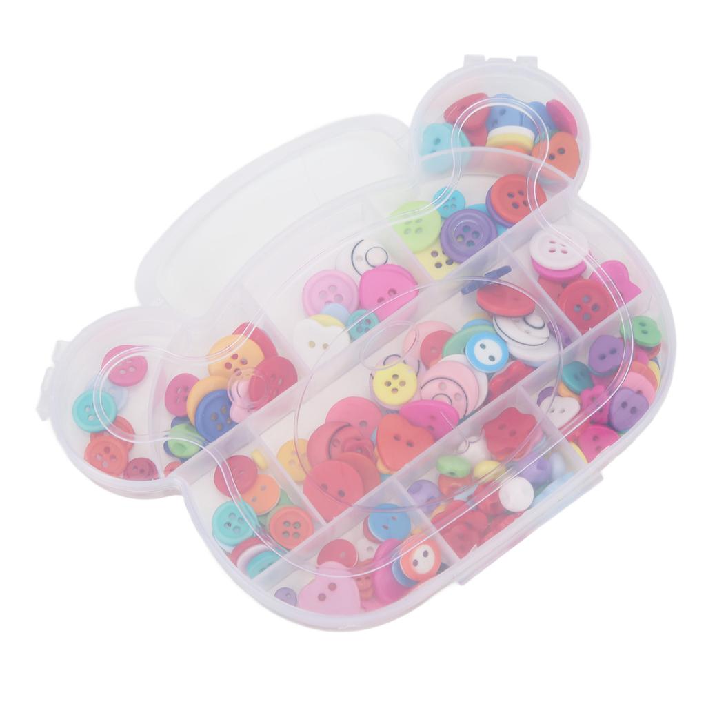 200 ks Pryskyřičné knoflíky Smíšená barva Kulatý Tvar srdce Šicí knoflíky s Úložným boxem pro DIY Řemesla
