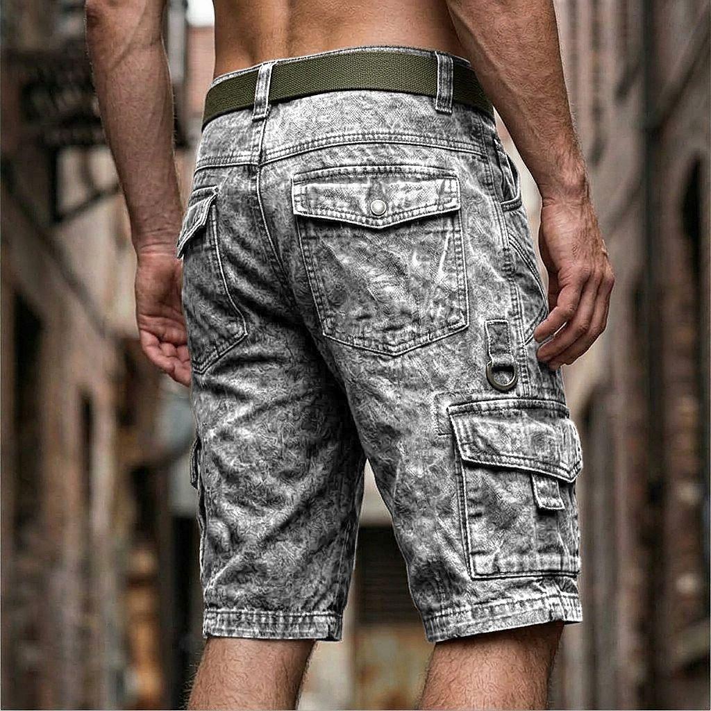 Letní Pánské Džínové Šortky Cargo s Více Kapsami Denní Ležérní Streetwear Vintage Jednobarevné Módní Džínové Šortky Muž