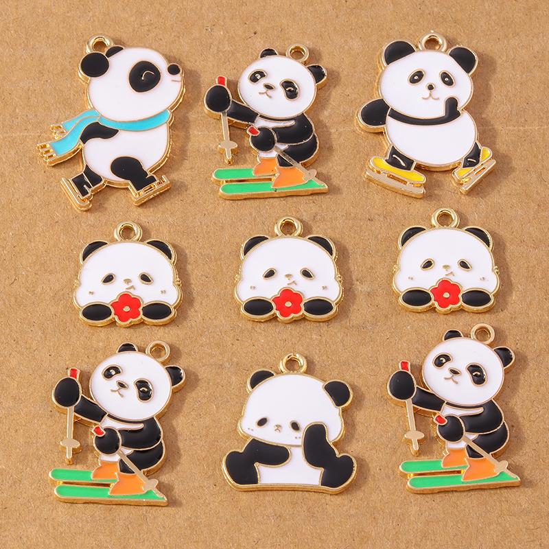 10pcs Enamel Animal Cat Bee Bird Panda Pendants Charms for Jewelry Making DIY Earrings Necklace Bracelet Accessories Supplies