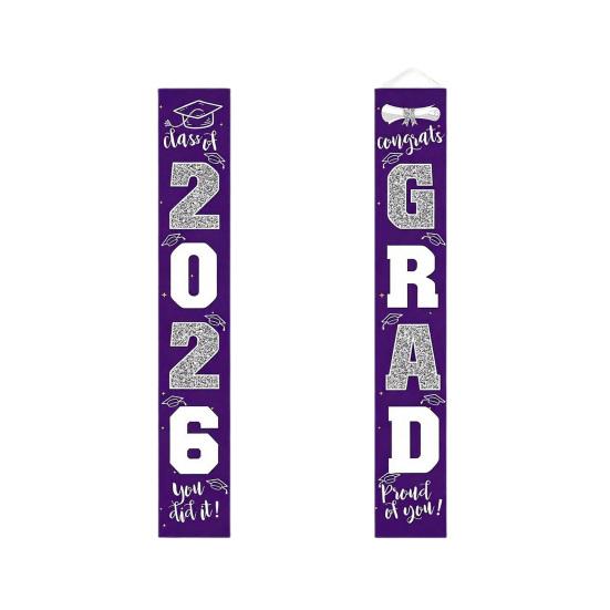 1 Pair 2026 Graduation Decoration Class of 2026 Congrats Grad Door Sign Indoor Outdoor Front Door Porch Hanging Banner for Graduation Party