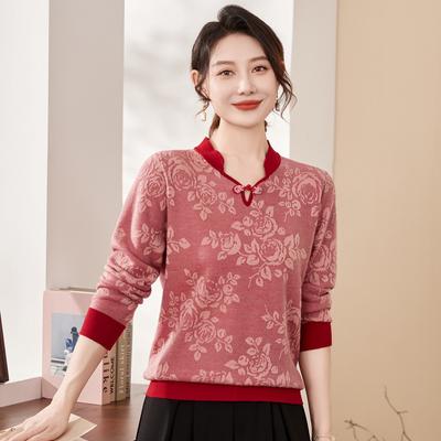 New Chinese Style Sweater Middle-aged and Elderly Women's Sweater Autumn and Winter New Loose Large Size Mother's Autumn Knitted Sweater