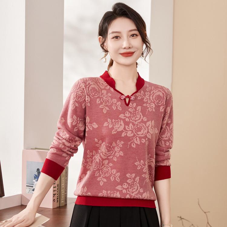 

Новый свитер в китайском стиле, свитер для женщин среднего и пожилого возраста, новый осенне-зимний свободный большой размер, осенний вязаный свитер для мамы 3XL