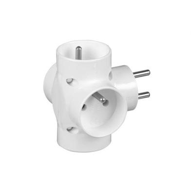 4-Way Round Socket Splitter With Grounding, White - On-R-48