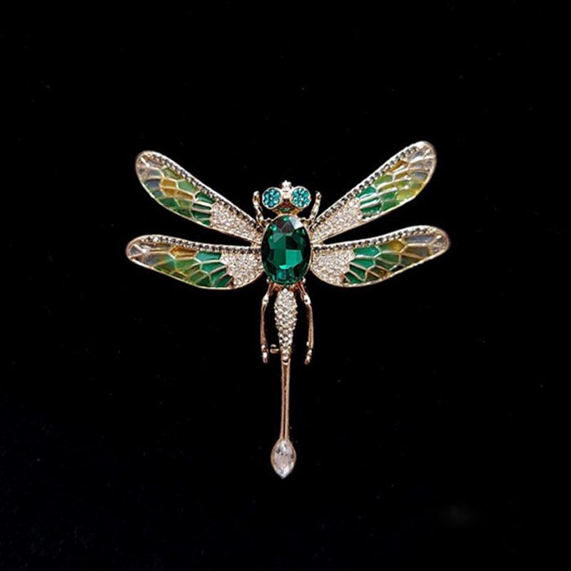 

Retro European & American Enamel Dragonfly Brooch with Micro-Set Diamonds - Metal Pin for Coat, Suit, or Corsage.