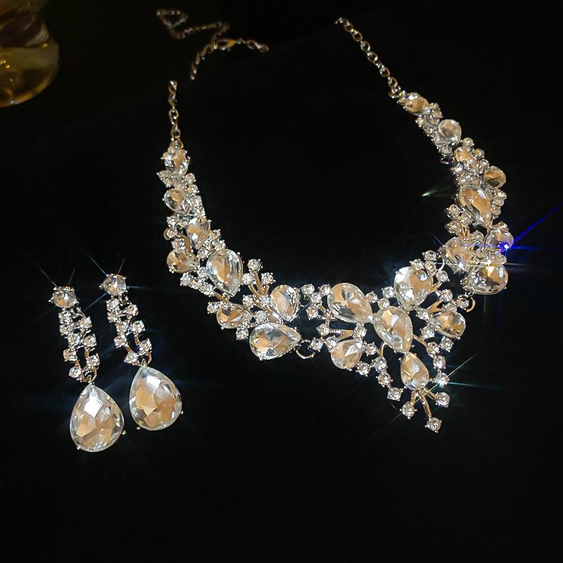 Luxus Perlen- & Diamant-Wassertropfen-Ohrring- & Halsketten-Set - Elegante High-End Damenmode