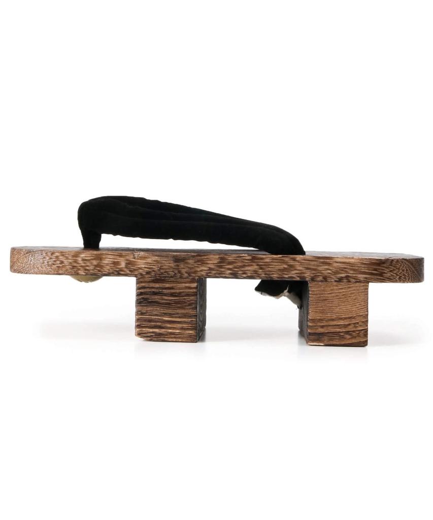 Geta Sandals with Two Black and Paulownia Wood Base Burnt Paulownia [KYOETSU] Men's Teeth, Straps, (27.0cm, Wood)