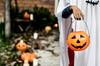 Candy bucket, plastic, orange, pumpkin, with handle, Halloween decorations, diameter 15cm