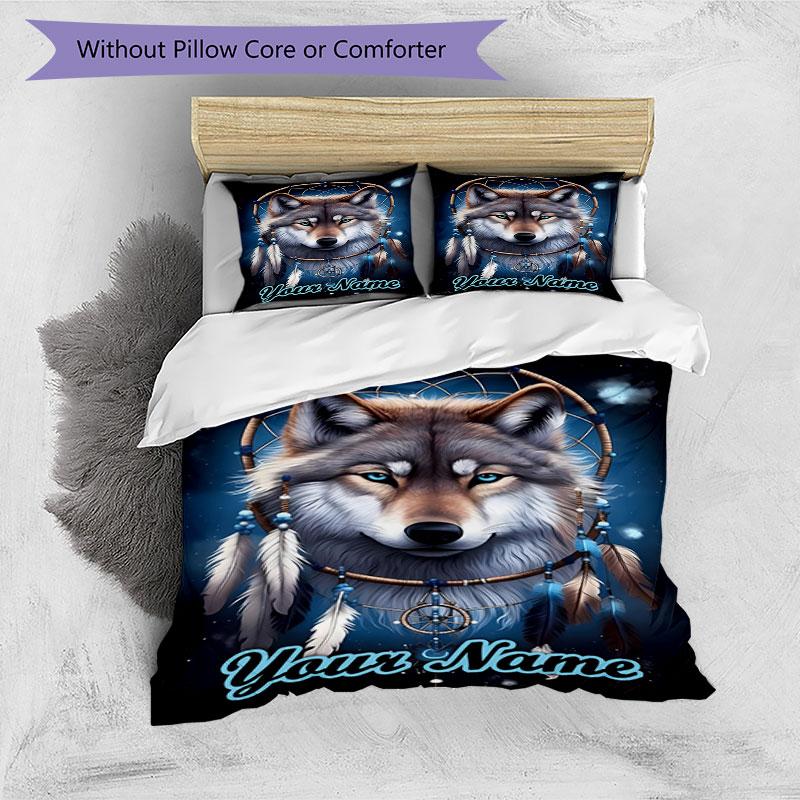 3PC Custom Name Wolf Dreamcatcher Spirit Bedding Set Duvet Cover Closure Includes 1 Duvet Cover & 2 Pillowcases for Bedroom