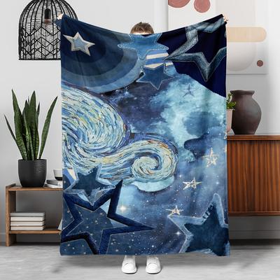 1pc Starry Sky Themed Blanket Polyester Fabric Machine Washable Suitable for Bedroom and Living Room Decoration