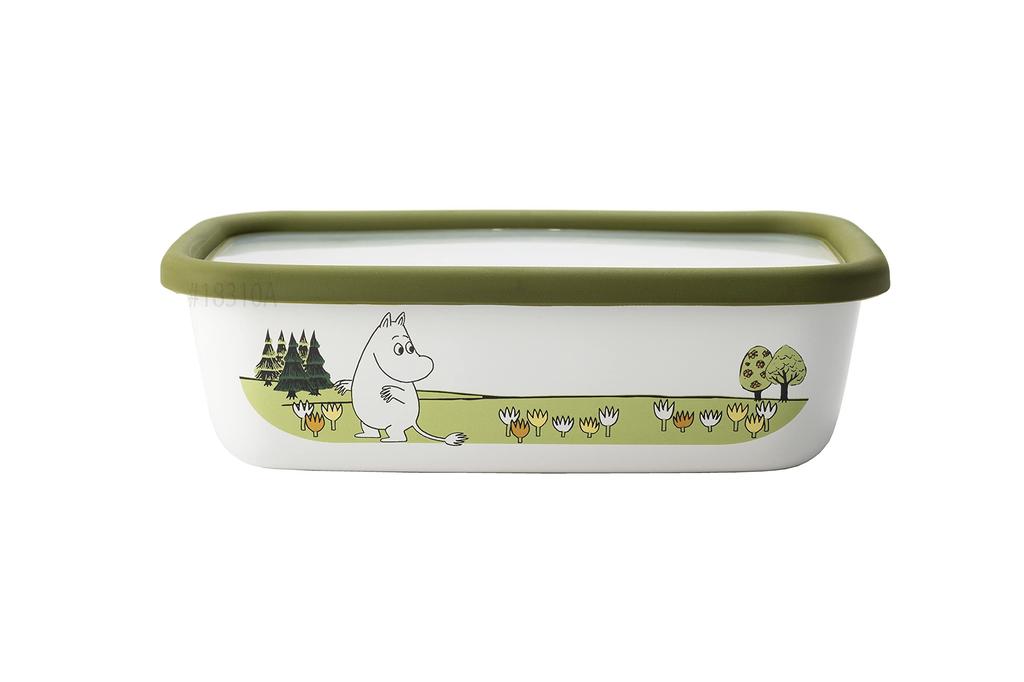Fuji Horo Storage Square Medium Container, Enamel, Shallow, Container, Size, Moomin, Olive, MTG-B2