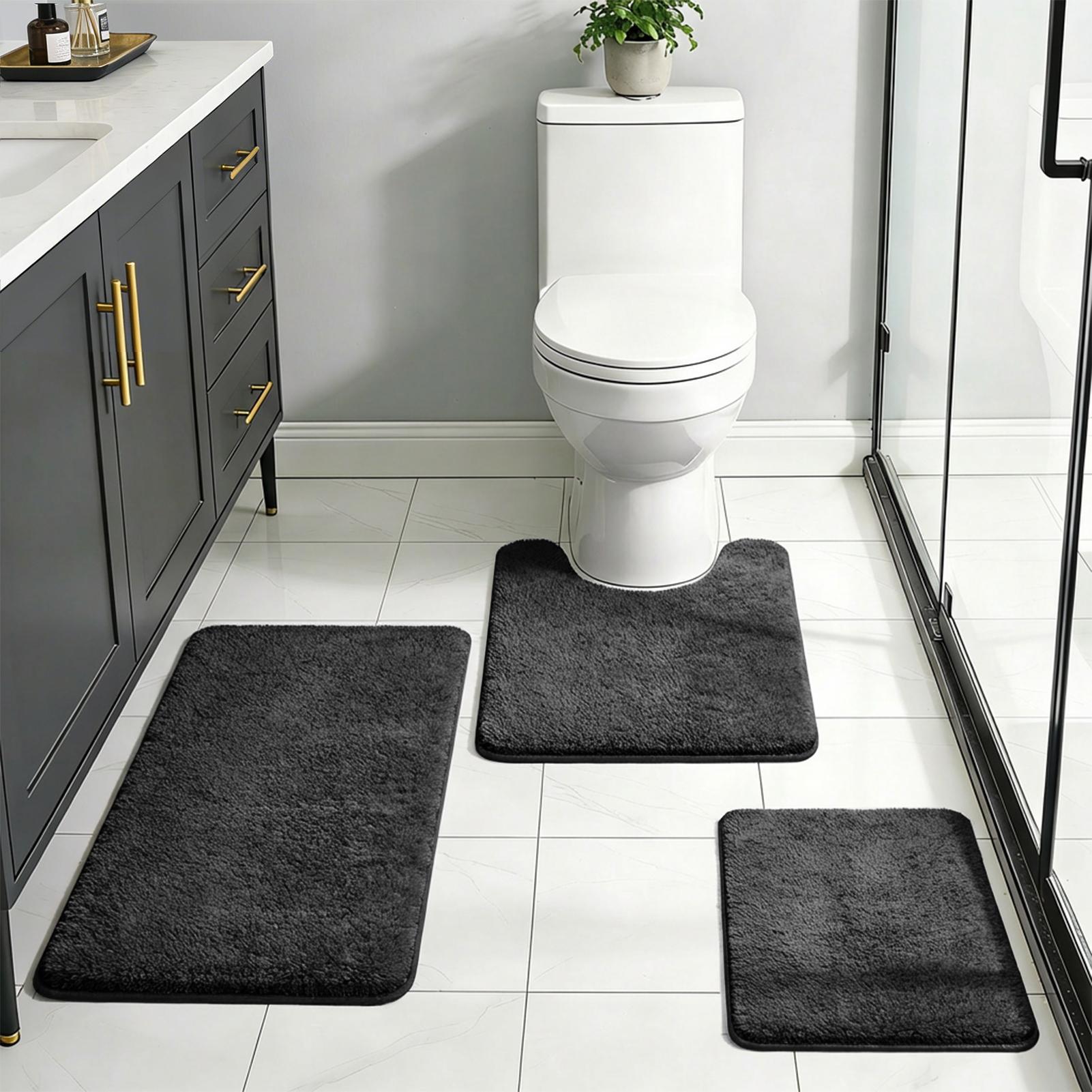 

Microfibre Bath Mat Set Door Mat Super Thick Bath Rug Machine Washable Non-slip Super Absorbent Fluffy Anti Mould Bathroom Rug чёрный