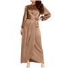 Women's Fashion Solid Color  Long Sleeve Satin Soft Waist And  Dress