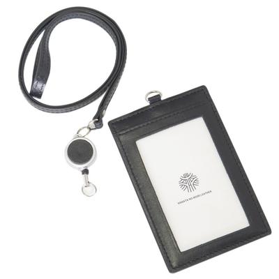 [HAKATA NO MORI LEATHER] Porta-Crachá de Identificação Vertical Dupla Face em Couro Genuíno com Retrátil, Couro Rígido, Vertical, Transparente, Cabe 2 Cartões,