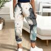 Women Plus Size White Abstract Printed Jogger Pants Drawstring Waist Side Pockets Cuffed Ankle