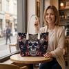 Japanese Samurai Skull Print Tote Bag Casual Large Capacity Shoulder Handbag for Daily Use