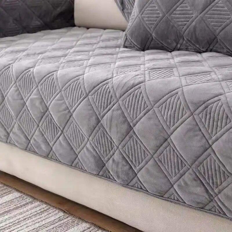 Short Plush Grey Color Sofa Towel European Brief Thicken Quilted Sofa Cover Slip Resistant European Couch Cover for Living Room