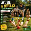Wooden Skittles Game - FERRY JOUETS - Set 6 Skittles 20 Cm - 2 Balls Ø5 Cm - Colored Heads - Outdoor