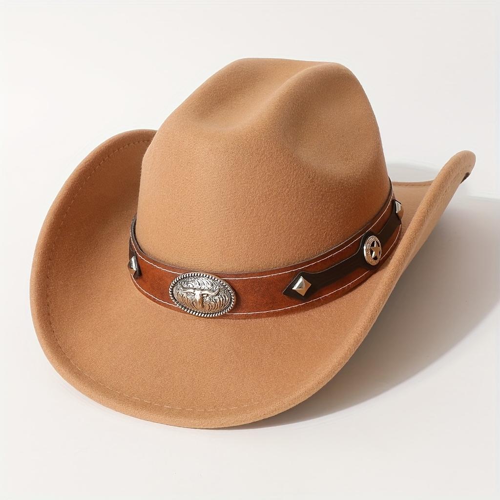 Hat Wool with Rivets for Men Women Western Party Shaped Hat