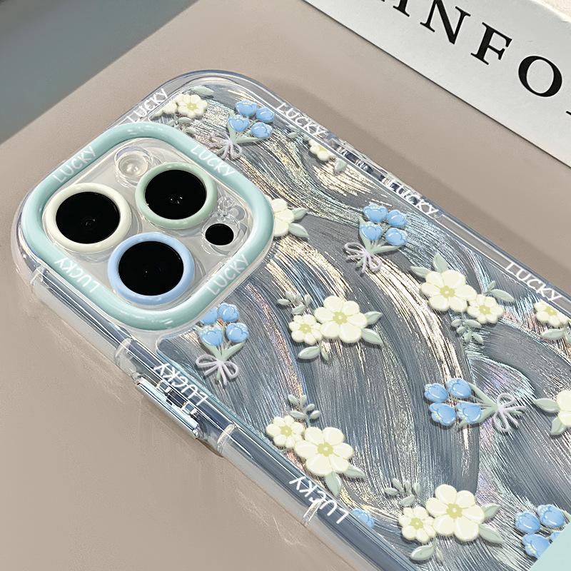 Bouquet Broken Flowers for IPhone15promax Mobile Phone Case 14 Transparent for Apple 16pro Feather Cream Case 12