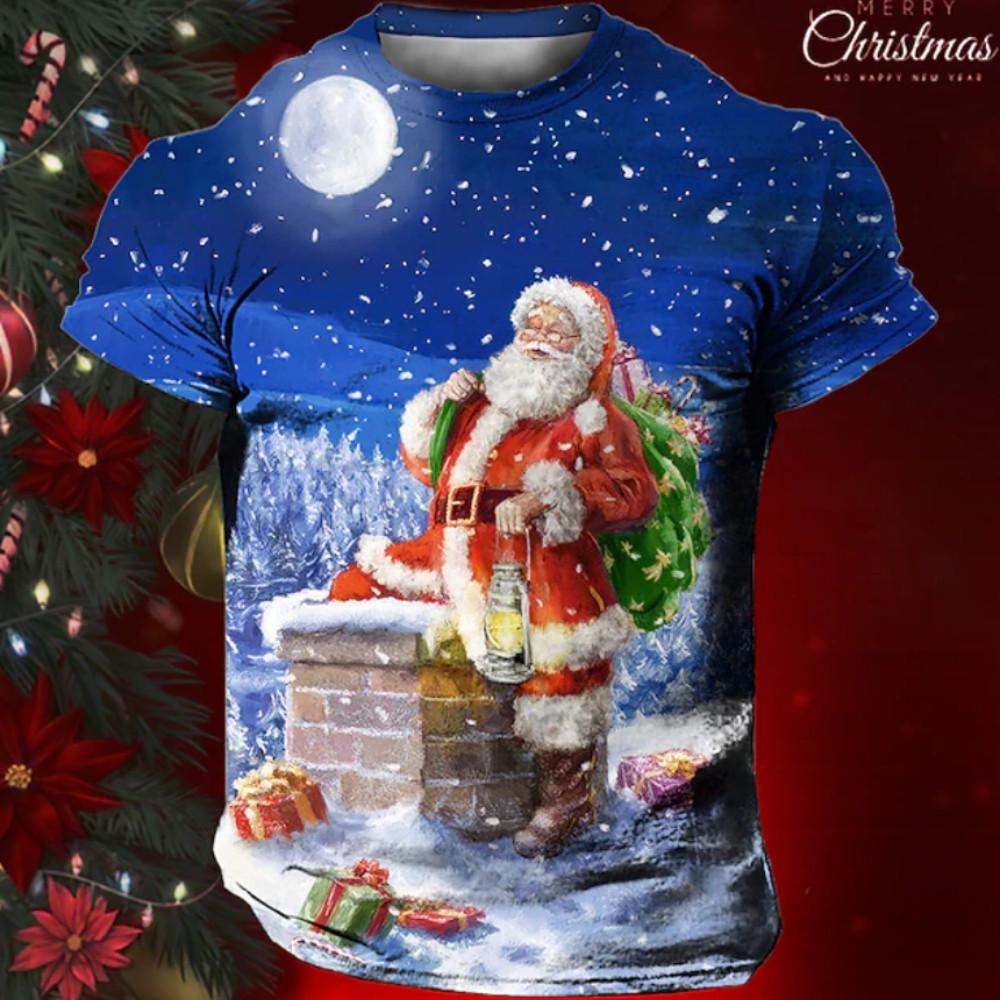 Neujahr und Weihnachten Herren T-Shirt 2026 Neuer Künstlerischer Stil Herren Kurzarm Atmosphäre Ist Voller Langsamkeit
