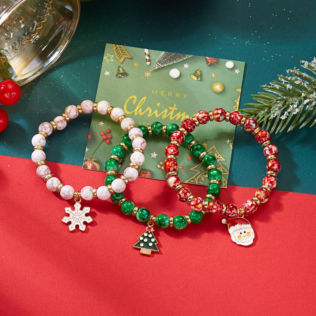 Fashion Delicate Christmas Tree Santa Claus Snowflake Beaded Bracelet Set for Women Men Festival Cute Xmas Jewelry Party Gift