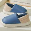 Fashion Comfort Soft Sole Plush Slippers Women Winter Closed Toe Pu Leather Indoor Slides Woman Casual Warm Couple Cotton-Padded Shoes