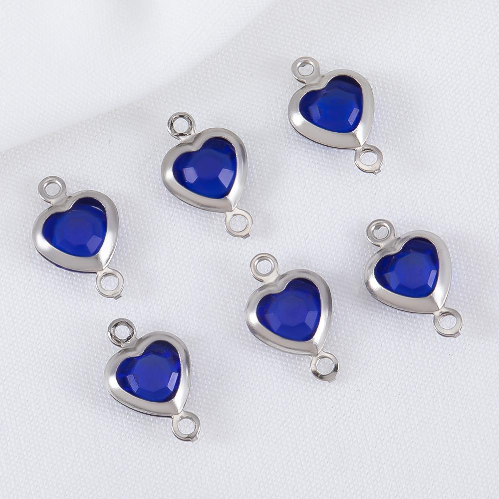 

10pcs 7.5mm Stainless Steel Double Hole Heart Pendant Colorful Crystal Charms Connector for DIY Necklace Bracelet Jewelry Making