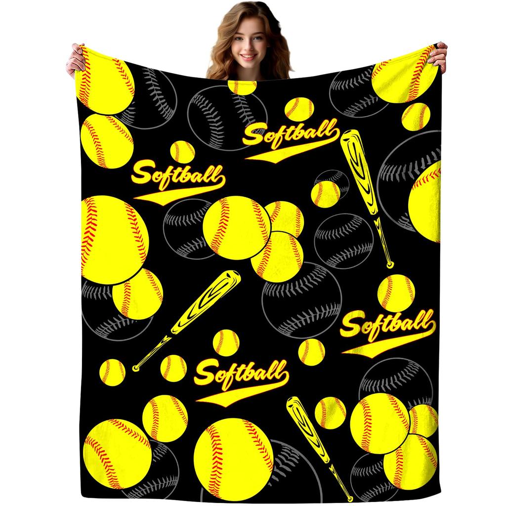 Softball Blanket, Fashion Softball Gifts for Girls Boys Teenagers, Super Soft Warm and Comfortable Throw Blanket for All Season