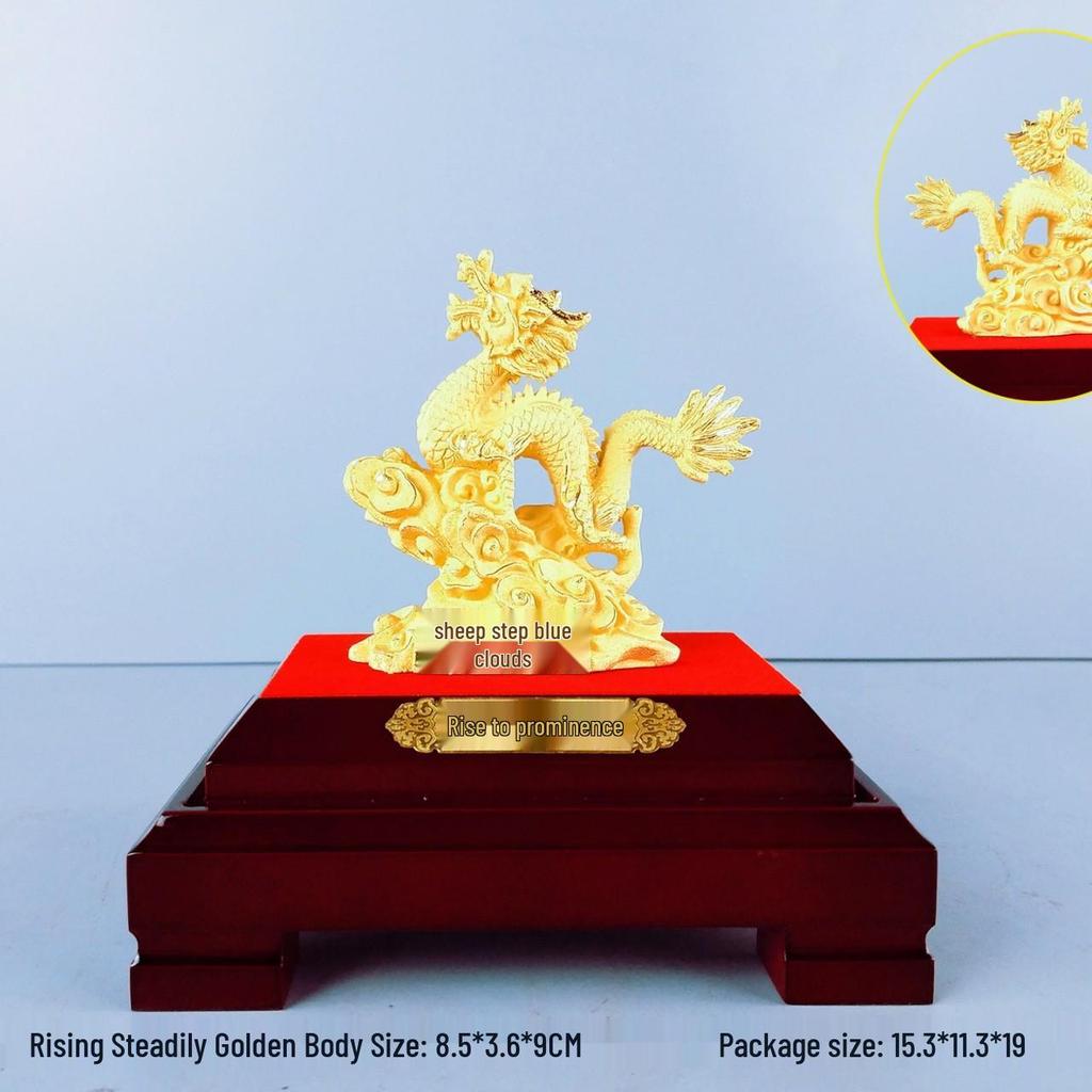 Flocked Gold Dragon Zodiac Ornament for Year of the Dragon - Wealth-Attracting Decoration and Business Gift