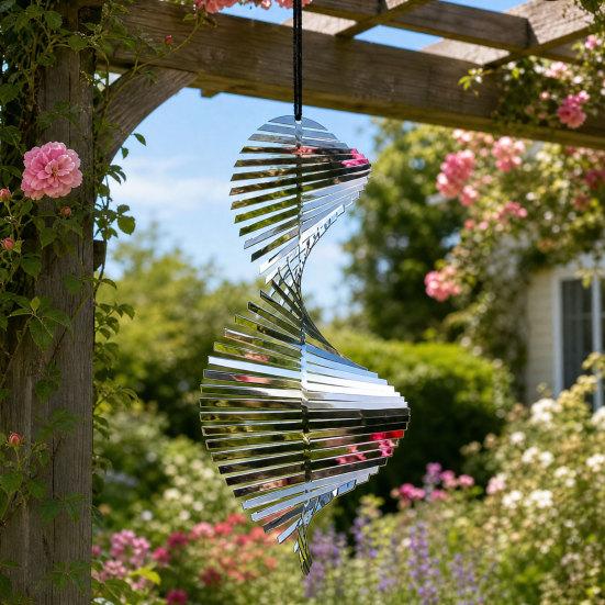 Yousheng Edelstahl Spiral-Windspiel, Hängendes reflektierendes Windspiel mit Haken, 3D-Windspiel für Innen Außen Garten Hof