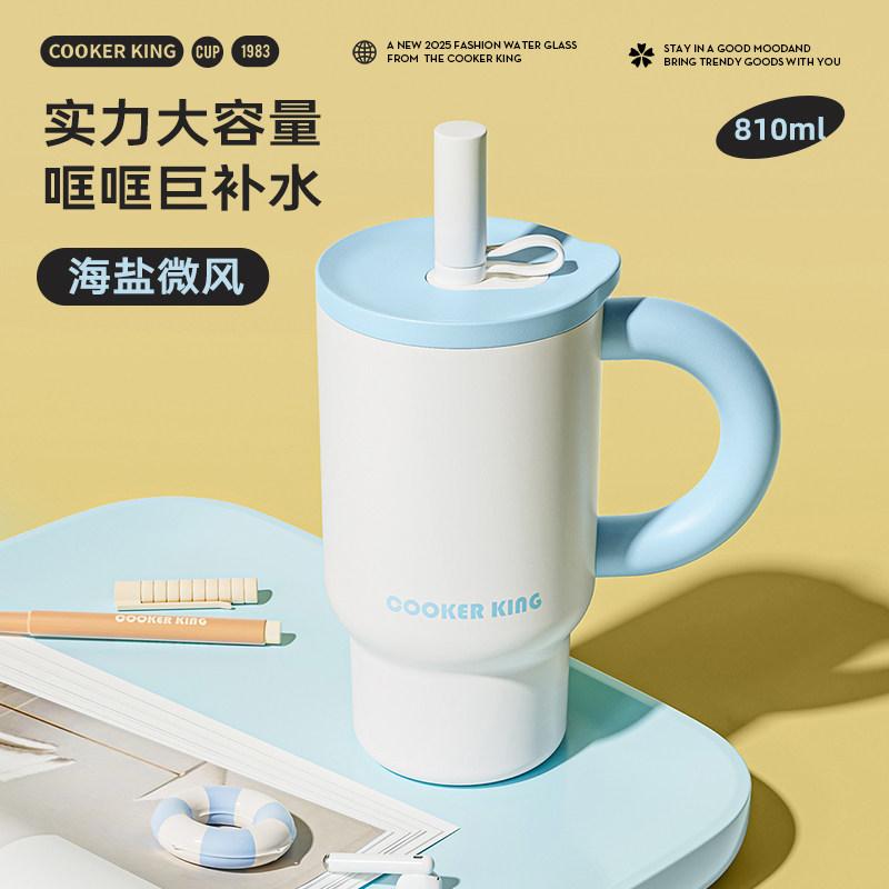 810ml Thermal Mug with Handle Insulated Straw Tumbler with Lids 316 Stainless Steel Coffee Tumbler Termos Cup for Travel Mug 810ml