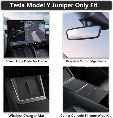 Pour 2025 Tesla Model Y Juniper Console Centrale Coussinet de Console Tapis Chargeur sans Fil Cadre de Bordure d'Écran en Silicone Couvercle de Rétroviseur Intérieur