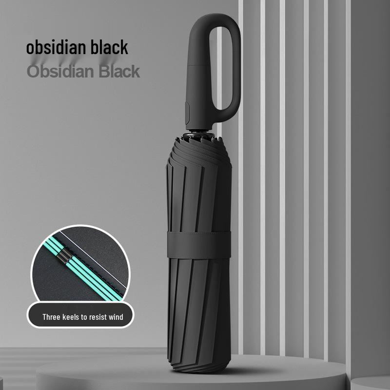 72-Rib Automatic Ring Buckle Umbrella: Portable, Reinforced, Dual-Use for Sun & Rain, Folding Hook Design for Men & Women