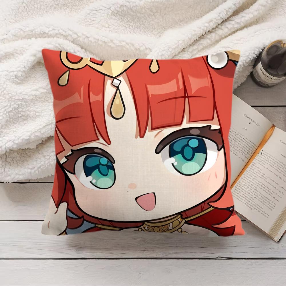 Nilou Cute Genshin Impact Cushion Cover Silky Short Plush Invisible Zipper Dustproof Sofa Pillow Case For Home Decor