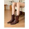 Retro and old, short boots women's new Martin boots V-mouth bare boots pointed brown thick heel western cowboy boots