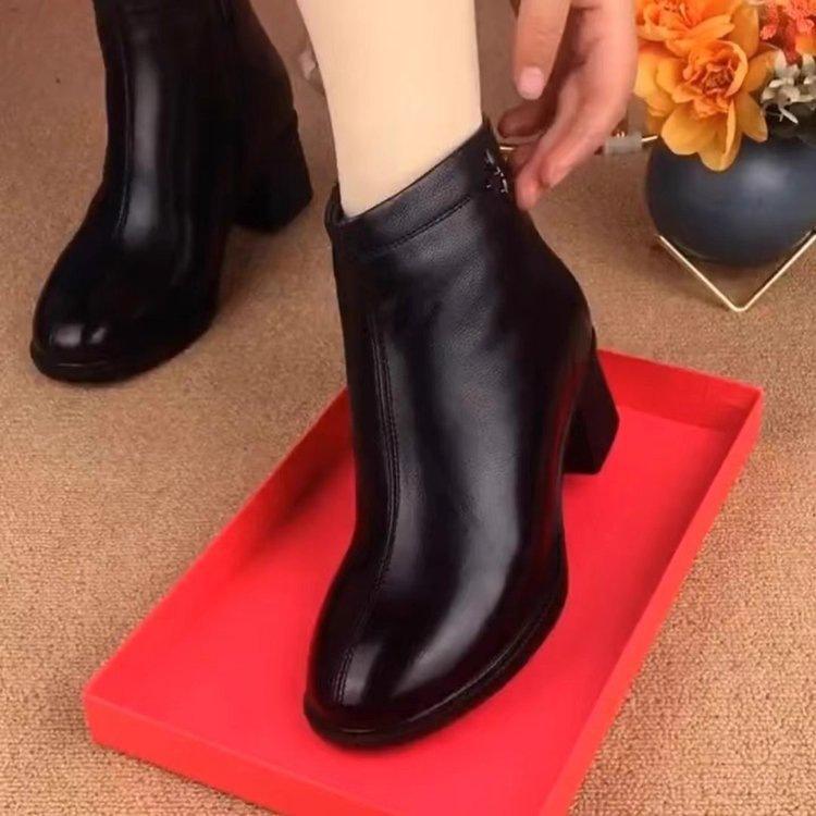 Coarse heel mother short boots women's 2025 autumn new women's boots winter velvet warm cotton boots Coarse heel non-slip thick-soled cotton shoes
