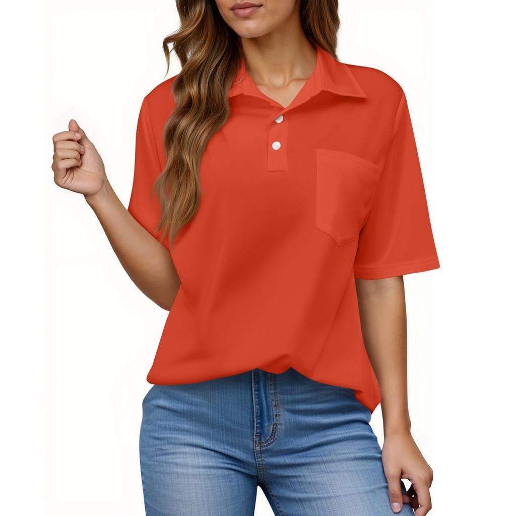 Women's Fashion Casual Button Pocket Shirt Short Sleeve Solid Color Lapel Top