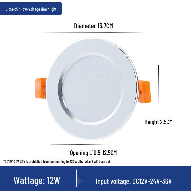 Low Voltage 12V-36V Ultra-Thin LED Downlight for RVs and Boats, 24V Driver-Free, Embedded Design.