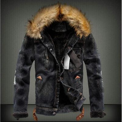 Winter New Men's Hooded Denim Jacket Fleece Thickened Cold and Warm Men's Jacket