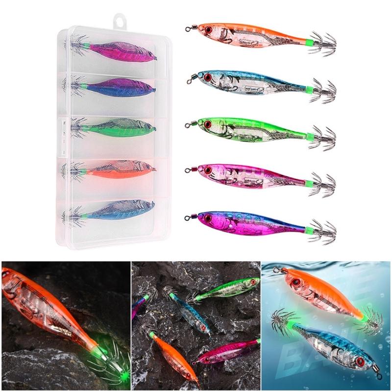 1pc/5pcs Shrimp Lure Baits Squid Jig Cuttlefish Hook Jig Hook Saltwater Fishing Tackle