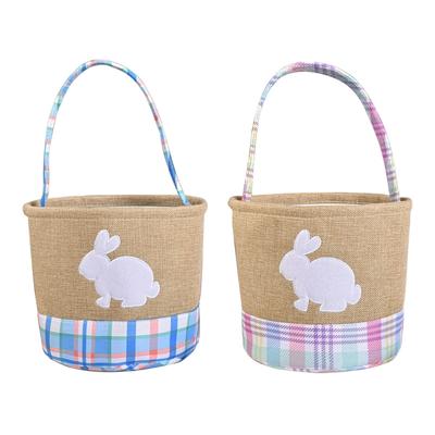 Reusable Striped Easters Decoration Basket Featuring Rabbit Patterns For Treat Storage And Tabletop Displays
