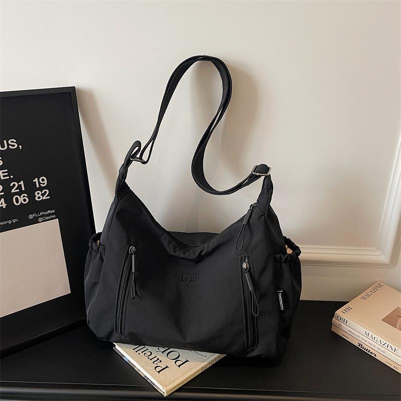 Nylon Shoulder Bag Women Casual Everyday Tote Bag with Zipper Pockets and Adjustable Strap