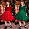 European & American Style Girls' Christmas Gold Velvet Star Mesh Dress