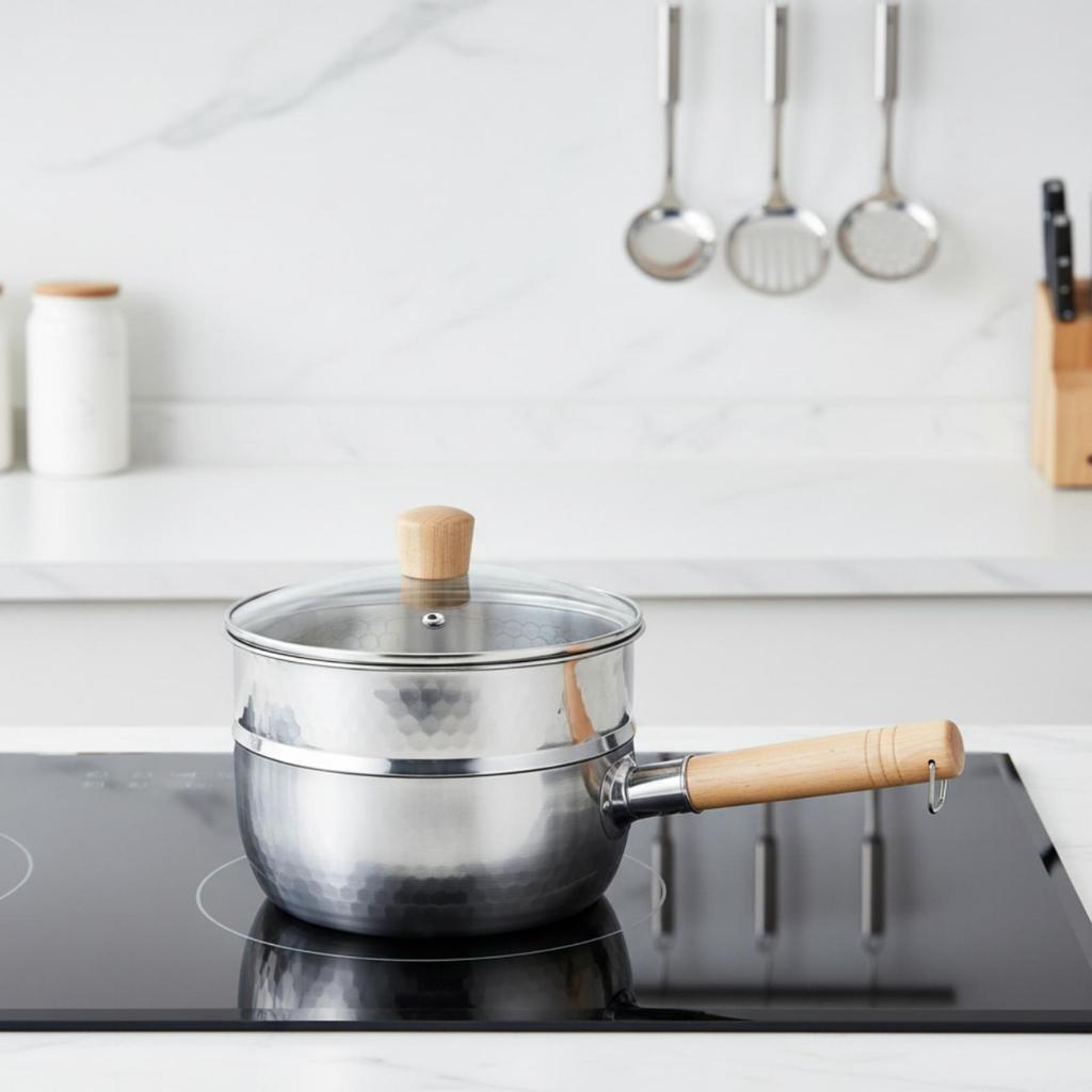 Uncoated Hammered Steel Pot with Lid | doubleSpout, Yukihira Saucepan