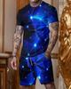 Men's Casual 2pcs Set, Coconut Palm Print T-shirt + Active Shorts Matching Set For Fitness
