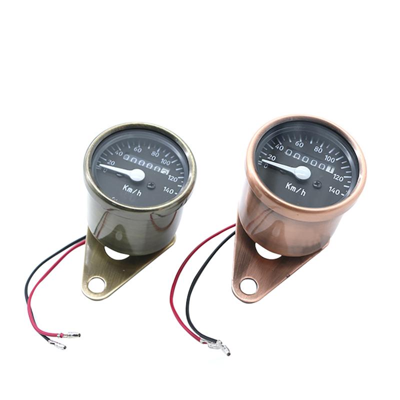 Retro Copper Motorcycle LED Speedometer Odometer Gauge Universal Moto Truments 0~140km/h 12V