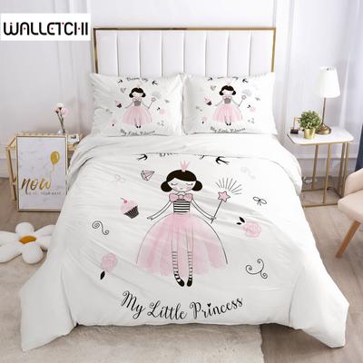 Duvet Cover Girls Princess Cartoon White Bedding Set Cute Duvet Cover Set for Baby Kid Children Pink Swan Bedroom Decorations